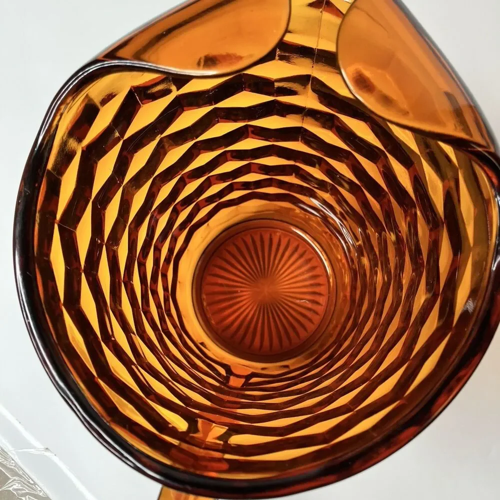 Vtg Indiana Glass Amber Cubist Pitcher 8 1/2
